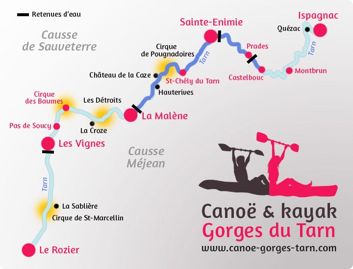 Carte du parcours Castelbouc / La Malène Gorges du Tarn