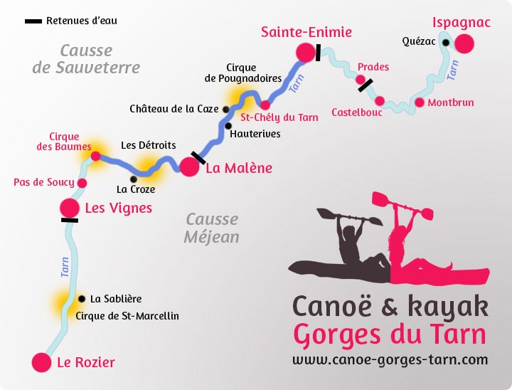 Carte du parcours Sainte-Enimie / Cirque des Baumes Gorges du Tarn